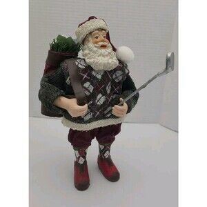 Paper Fabric Golfing Santa Claus Golfer Clubs Christmas 10"